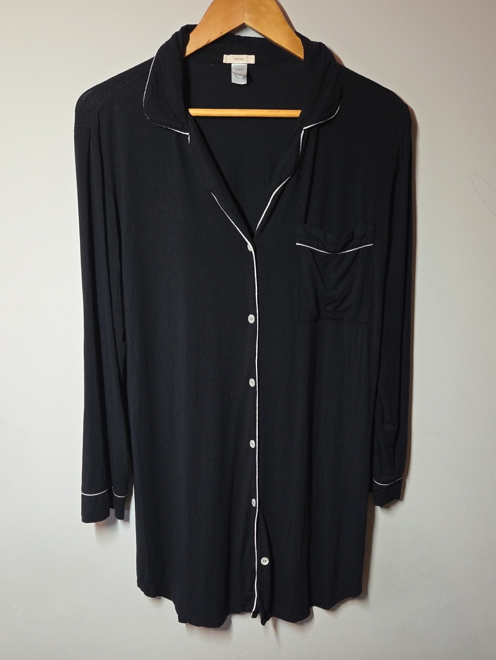 Eberjey Pajama Women Small Black Modal Long-Sleeve Button-Down Top